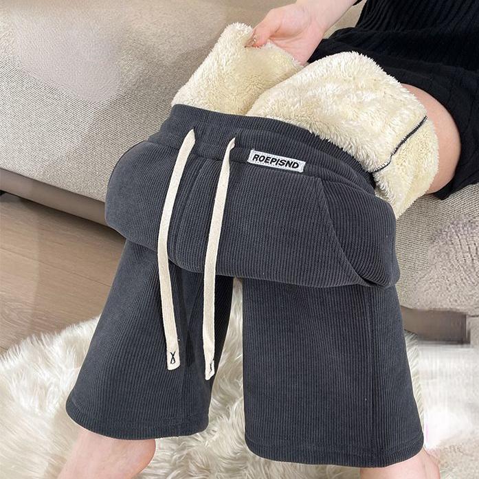 Женские зимние удобные теплые спортивные штаны для снега, женские однотонные эластичные широкие прямые штанины из овечьего бархата, термобрюки