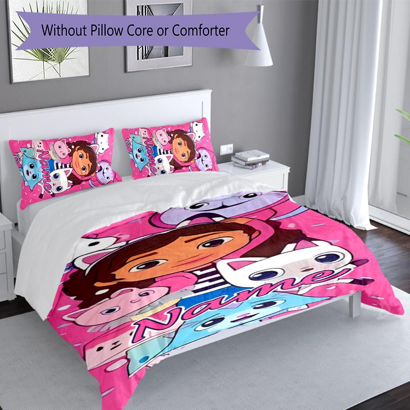 3pcs Custom Name Gabby's Dollhouse Set,Includes 1 Duvet Cover and 2 Pillowcases,All-season Bedroom Decor