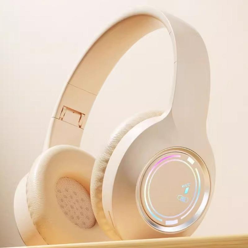 Беспроводные наушники с Bluetooth, накладные, с микрофоном, светодиодной подсветкой, складные, с глубокими басами
