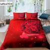 Rose Flower Bedding Set Valentine's Day Duvet Cover Romantic Couple Theme Comforter Cover Red Flower Blossom Petals Quilt Cover