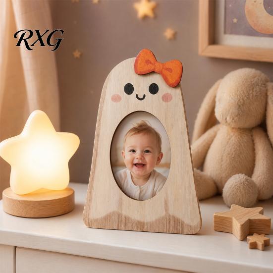 Ghost Theme Home Ornament Halloween Wooden Photo Frame, Pumpkin/Ghost Picture Frame for Wall Rustic Wood Holiday Gift Hanging or Desktop Display,