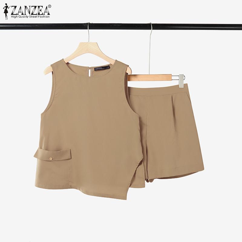 ZANZEA Womens Tank Tops and Shorts Summer Two Piece Suit Sets