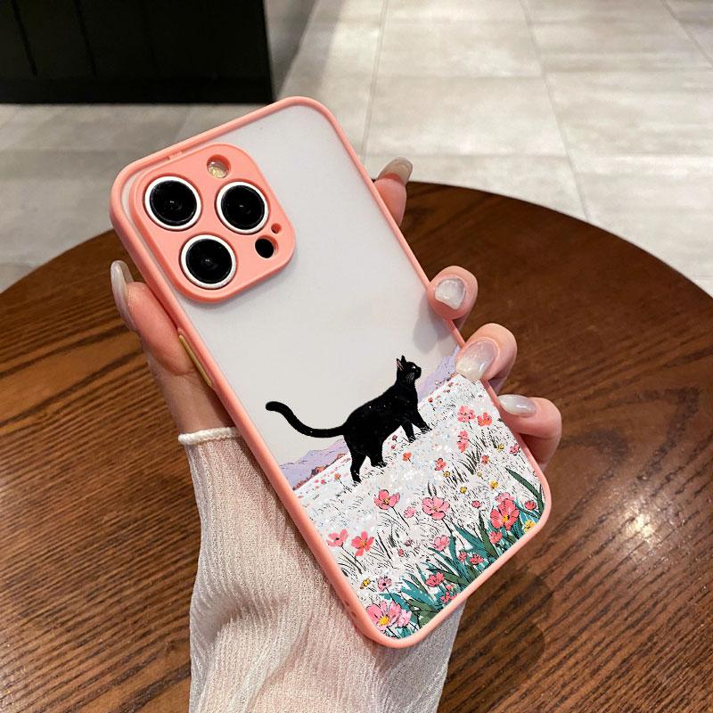Черный кот Пейзаж Чехол для телефона Для iPhone 16 17 Pro Max 15 14 Pro Max Plus 13 12 Mini 11 Pro Max Мультяшный Ударопрочный Задние крышки