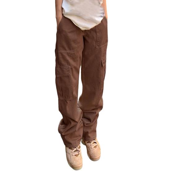 Женские брюки-карго с высокой талией, однотонные, свободные с несколькими карманами, полная длина, мягкие дышащие повседневные уличные женские брюки