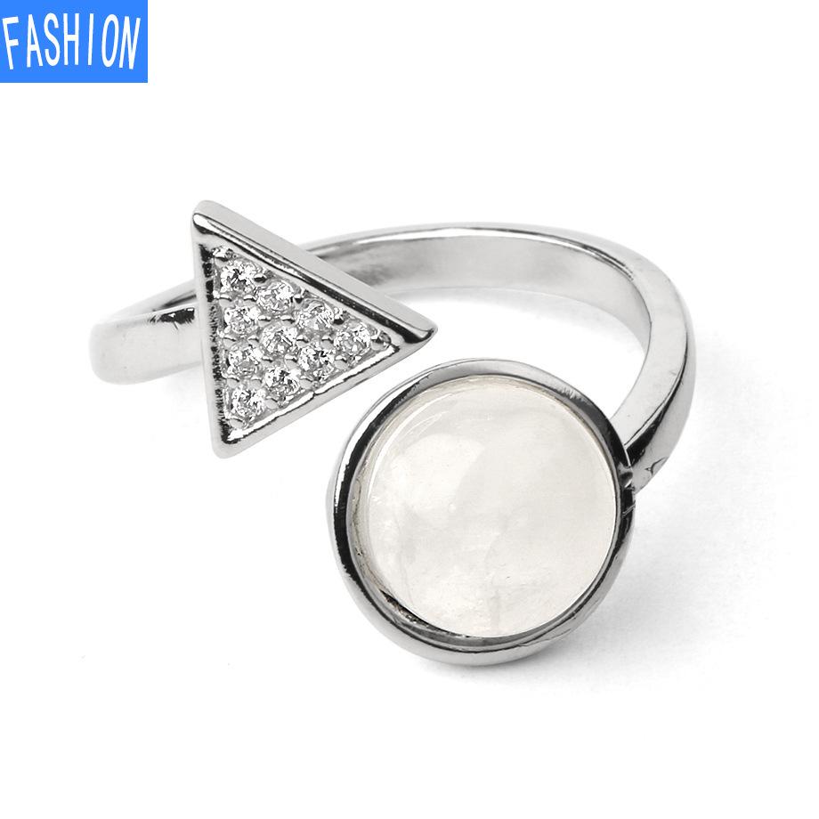 Natural Stone Round Crystal Triangle Adjustable Ring Gift for Women