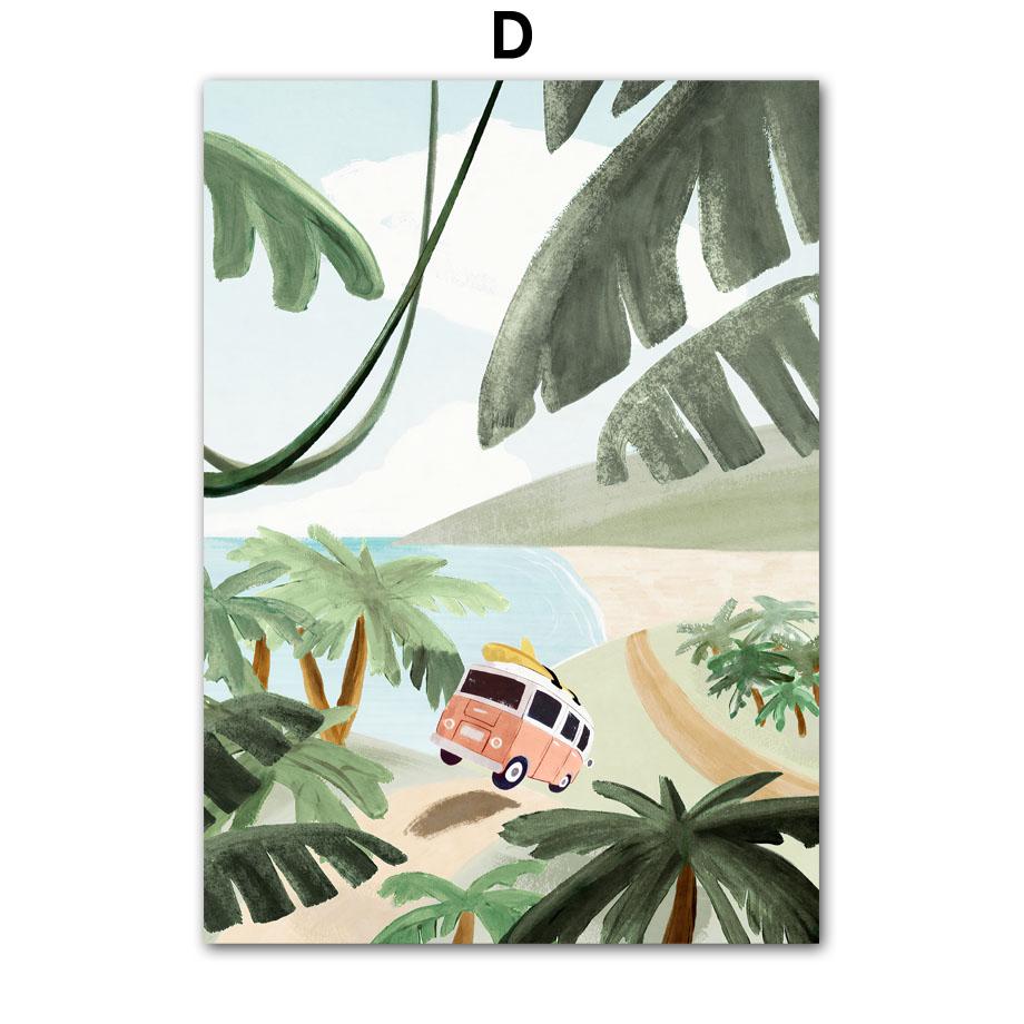 Богемия Море Автомобильная Ваза Листья Растения Абстрактный Пейзаж Постер И Принты Настенное Искусство Холст Живопись Картины Для Декора Гостиной