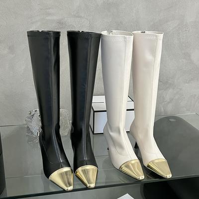 Мода Модные женские сапоги до колена с острым носком, ботильоны на тонком каблуке, черные, белые, разноцветные, гольфы, Botas, эластичные туфли 39