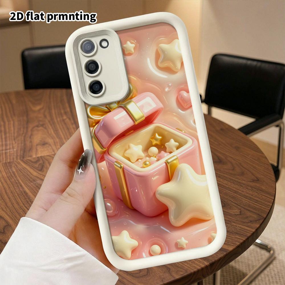 Phone case: 2D flat design suitable for Samsung Galaxy A34 A35 M05 M06 S20 S22 S21 FE Plus 5G protective case, square gift box, perfect Christmas and