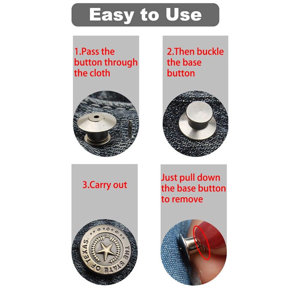 5Pcs Button Pins for Jeans No Sew Instant Detachable 17mm Replacement Button Adjustable Pants Buttons Kit