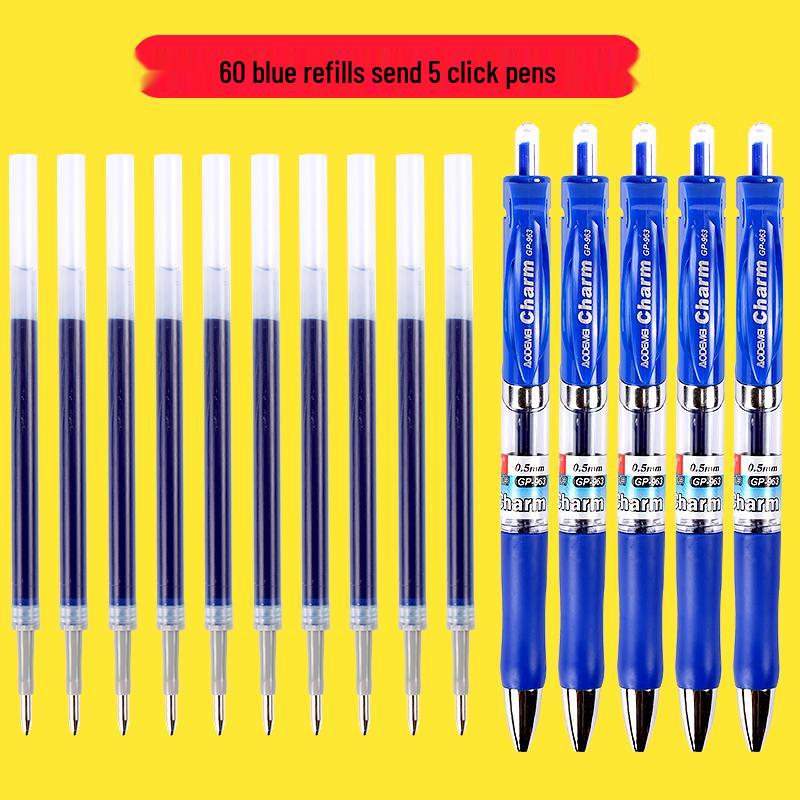 Набор из 100 стержней для черной гелевой ручки 0,5 мм - На водной основе, Шариковый наконечник, Нажимной механизм, Совместимы с красной ручкой