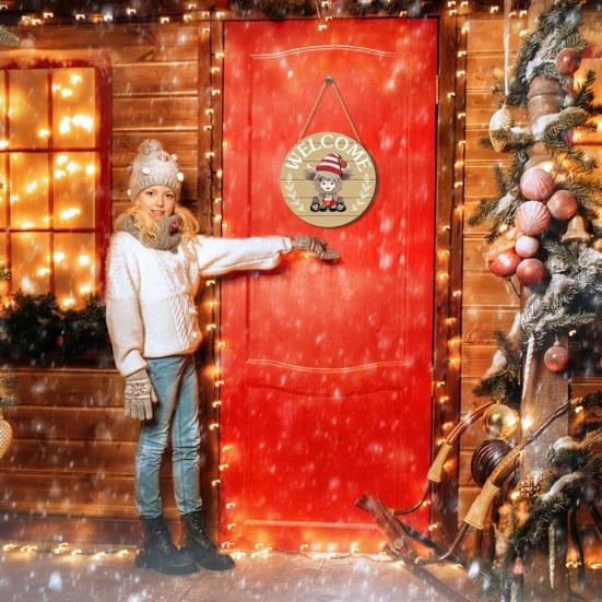 1 Set Interchangeable Wooden Welcome Sign with Seasonal Hat Accessories Gnome Highland Cow Hanging Front Door Sign Home Office Holiday Decoration