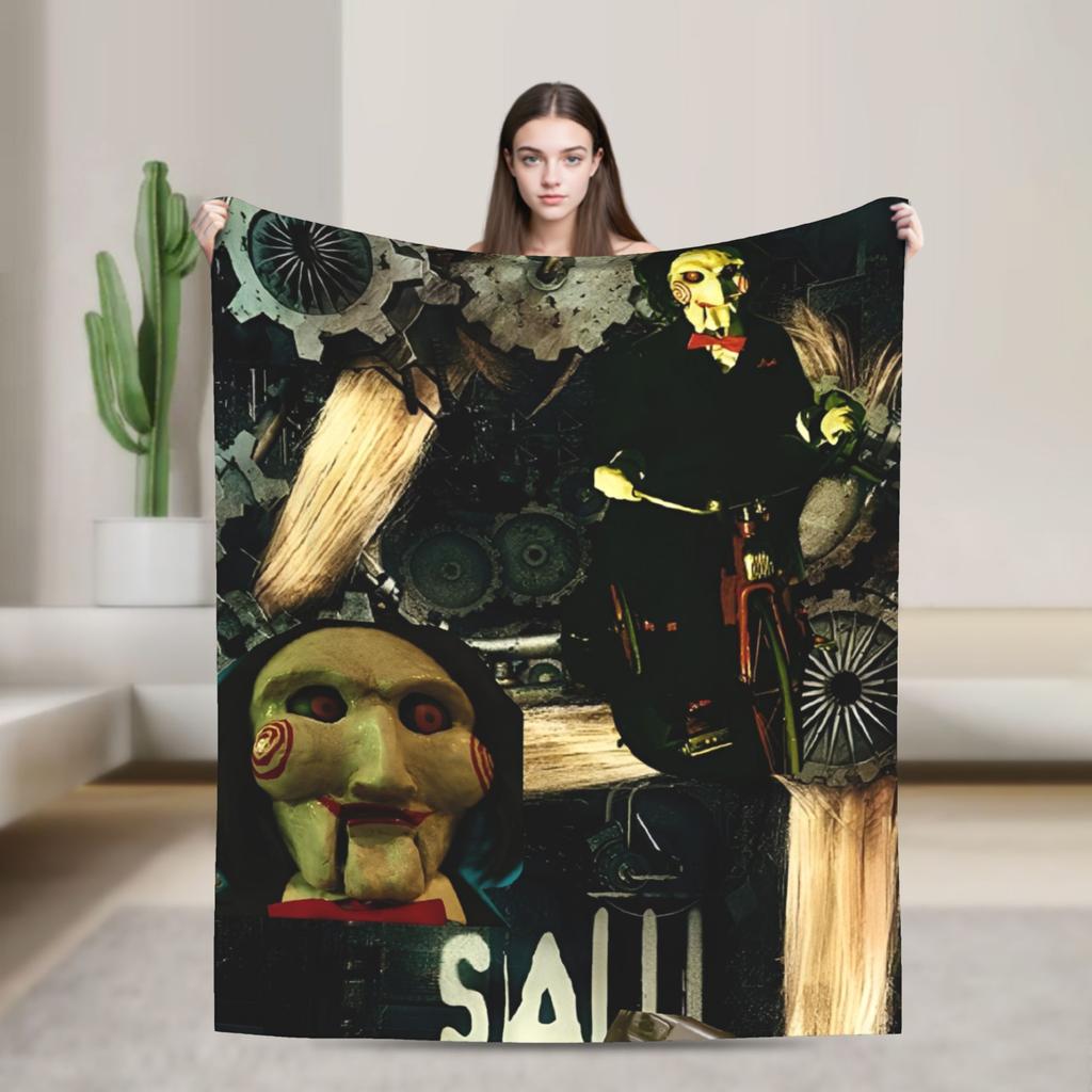 Saw Horror Movie Fashion Blanket Cover Funny Halloween Jigsaw Flannel Throw Fashion Blankets Home Couch Printed Soft Warm Bedspreads Breatha