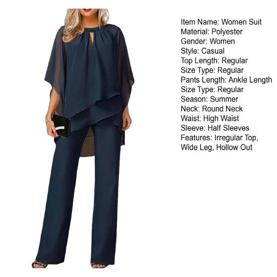 Женский комплект из 2 шт./компл. с вырезом на шее, нерегулярным топом с короткими рукавами и круглым вырезом, брюками, многослойным топом с подолом