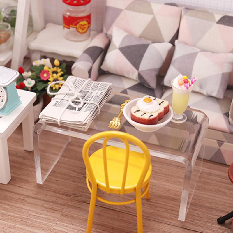 1:12 Doll House Transparency Table Living Room Leisure Table Mini Model Scene