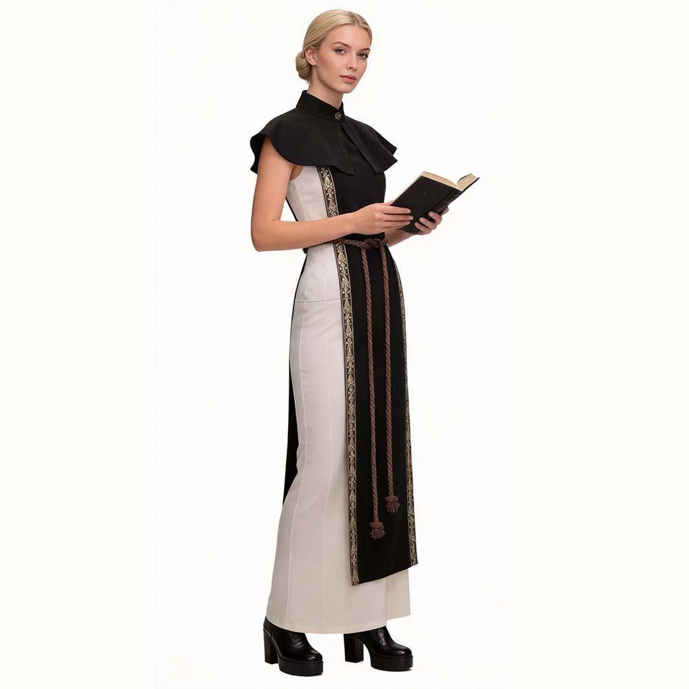 Medieval Nun Priestess Costume for Women Gothic Robe Halloween Role Play Party Dress Black One Size