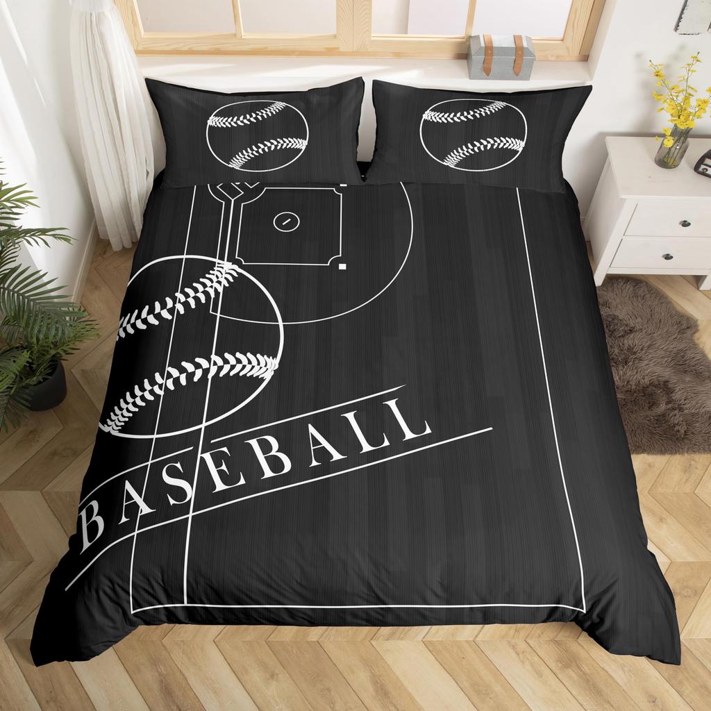 3D Sports Baseball Duvet Cover Set Teen Boys Men Decor Bedding Sets with Pillowcases Sport Baseball Themed Comforter Cover Set