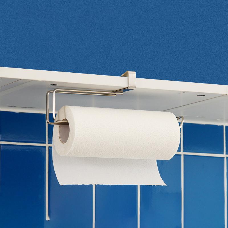 Stainless Steel Non-Perforated Paper Towel Rack Kitchen Plastic Wrap Under The Cabinet Hanging Roll Paper Storage Rack