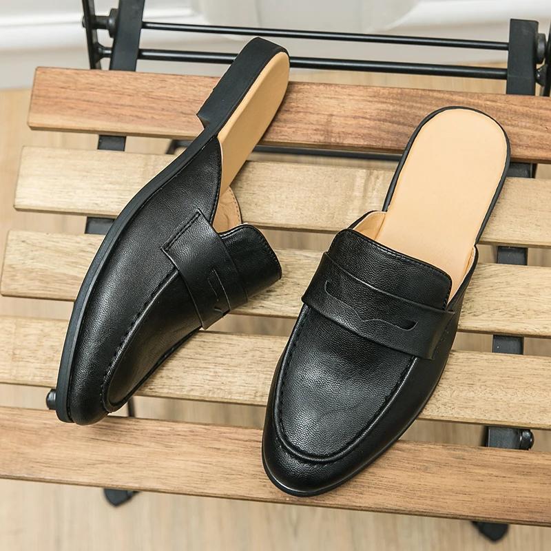 Мужские плоские туфли мюли лоферы мужские повседневные туфли клубные удобные тапочки роскошные трендовые летние мужские туфли для отдыха и прогулок 2025