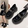 Ретро британский стиль черные туфли на платформе из кожи женские короткие толстые каблуки с утолщением каблука Le Versatile Love Campus style single shoes women