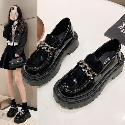 Ретро британский стиль черные туфли на платформе из кожи женские короткие толстые каблуки с утолщением каблука Le Versatile Love Campus style single shoes women