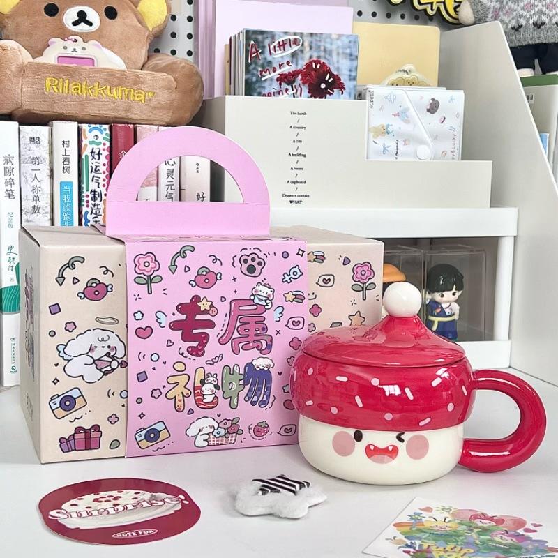 Cute Hat Ceramic Mug with Lid for Girls' Birthday Gifts Gift Box Set