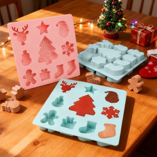 Christmas Silicone Mold Non-stick Food Grade Dishwasher Safe Easy Release DIY Santa Claus Snowman Reindeer Chocolate Candy Cake Fondant Cookies Mold