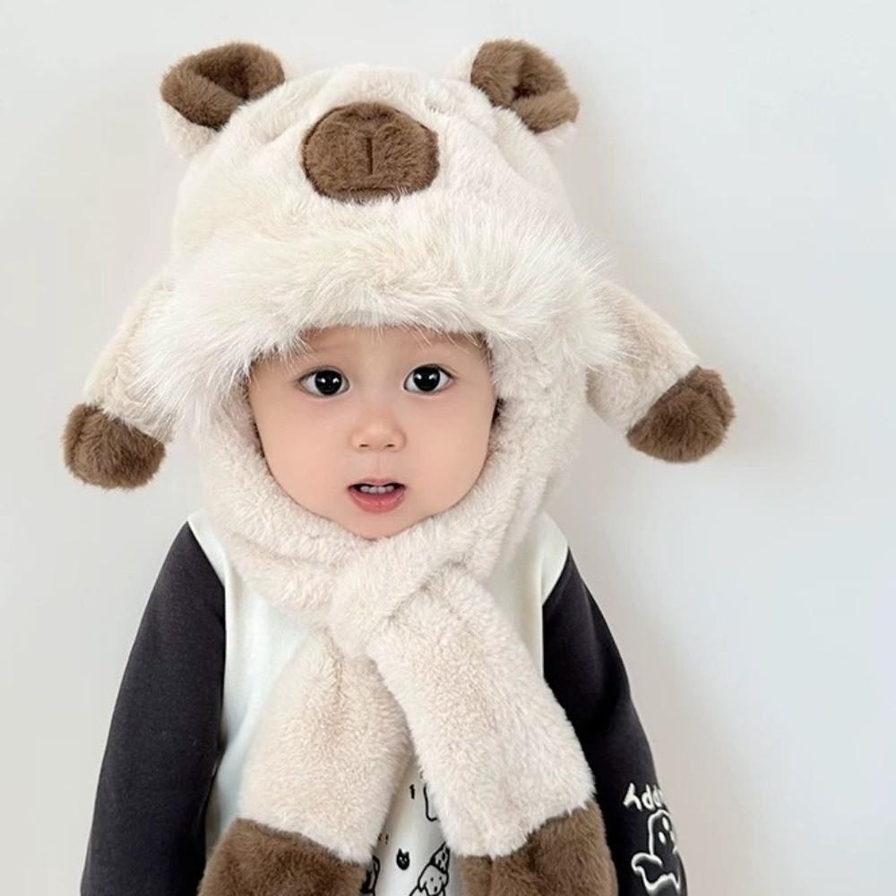 Thickened Kids Ear Protection Hat Windproof Plush Hat Scarf Set  Cold Weather