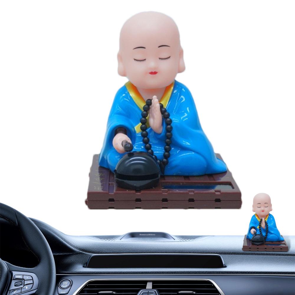 Monk Dashboard Ornament Car Ornaments Dashboard Ornament Solar Powered Buddha Statue Nodding Little Monk Collectible Figurines