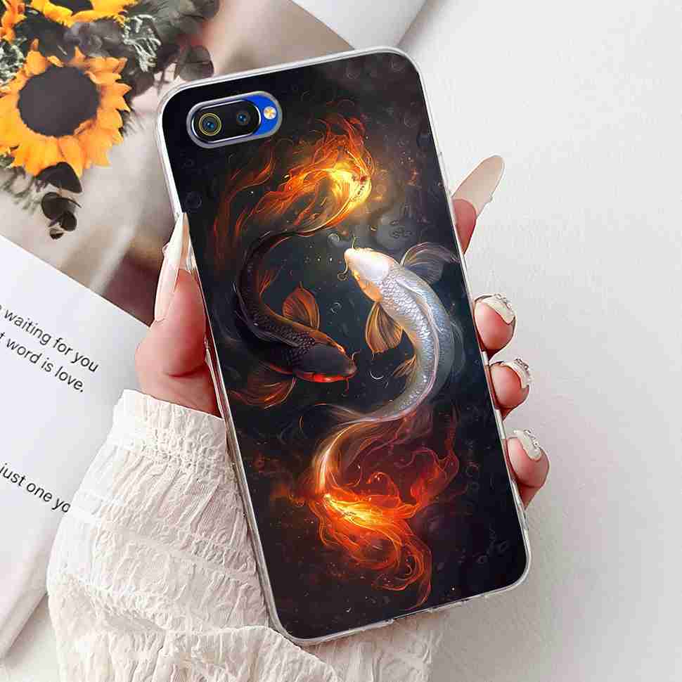 For Realme C2 RMX1941 6.1" Case Summer Fresh Mint Soft Silicone TPU Cover For Oppo Realme c2 C2 Luxurious Flowers Bumper Shell