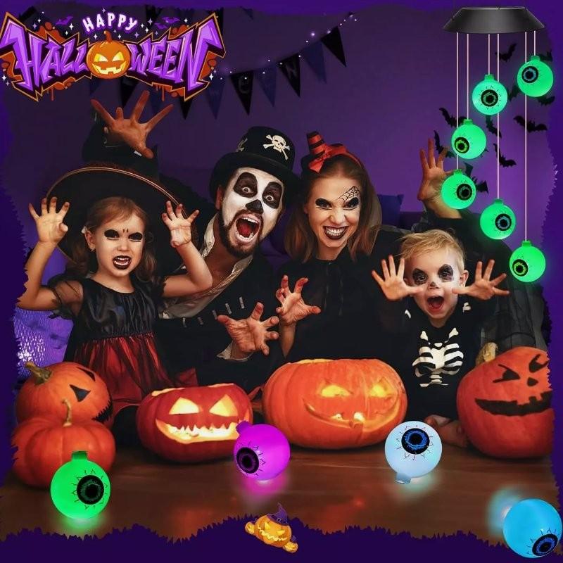 Enchanting Solar Led Wind Chime Light Featuring Pumpkin And Skull Ghost Eye For Outdoor Decor