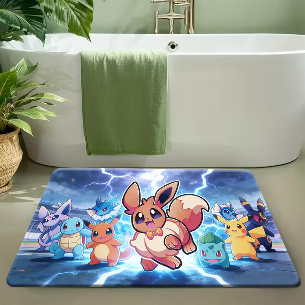 Cute Pokemon Squirtle Print Non-slip Doormat, Soft Absorbent Floor Rug for Home Decor