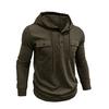 Fall Spring Men Top Drawstring Chest Pockets Buttoned Hooded Long Sleeves Pure Color Elastic