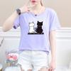 Женские футболки с принтом кошек, летние футболки с коротким рукавом и круглым вырезом, корейские женские топы и футболки Harajuku, свободные