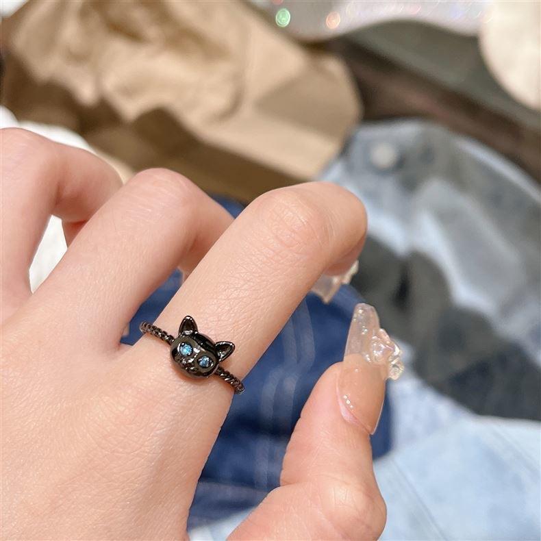 Cute Minimalism Thin Metal Cat Ring For Women Men Retro Silver Color Kitten Animal Zircon Open Ring Party Jewelry Gift