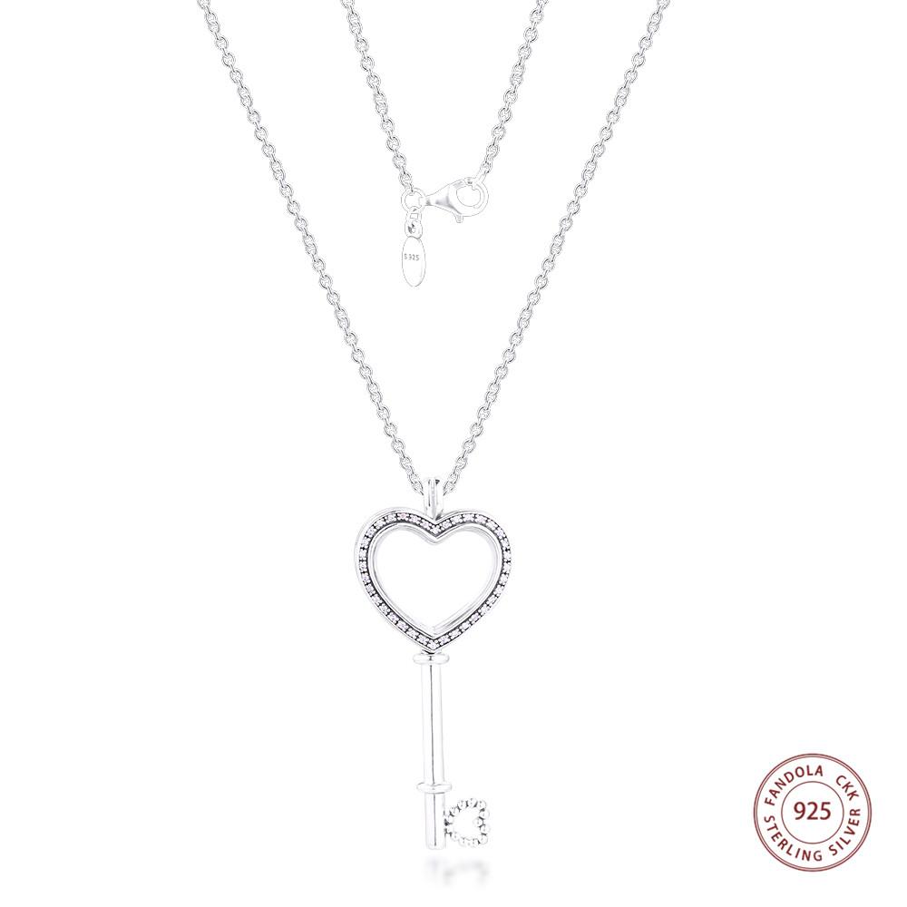 Genuine 925 Sterling Silver Jewelry Moment Necklace Large Floating Locket Key Charm Pendant Necklaces for Women Collier