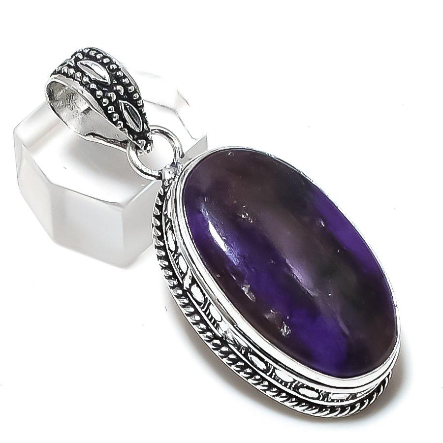 Подвеска из натурального русского драгоценного камня чароит из стерлингового серебра 925 пробы 2,05 дюйма m4u48