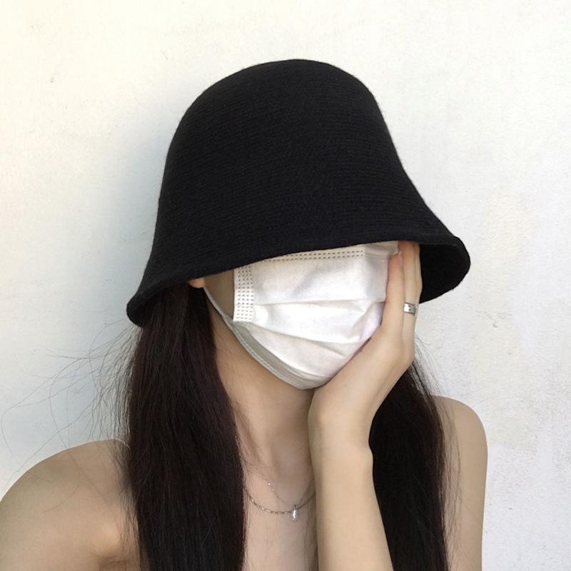 ins autumn and winter women's solid color knitted wool bucket hat versatile fashion bucket hat showing washbasin hat
