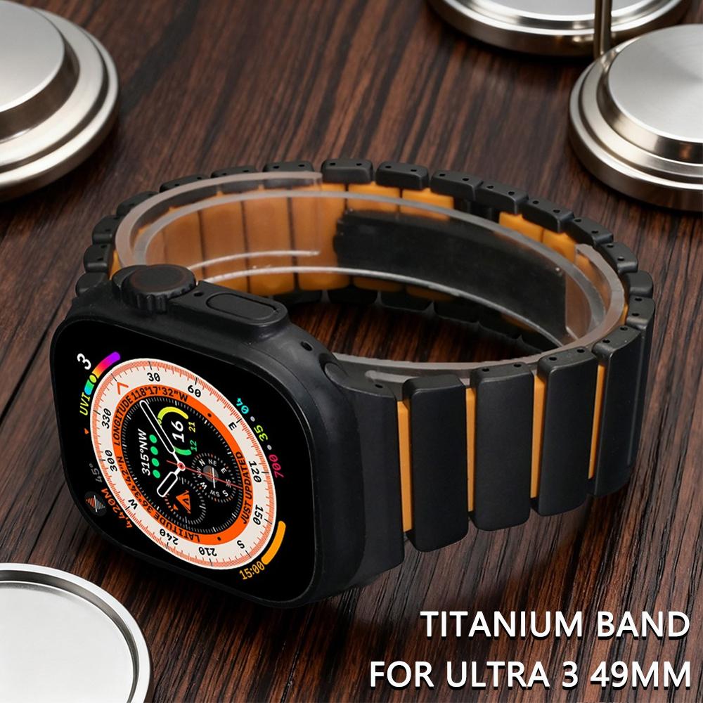 Titanium Fluoroelastomer Rubber Band for Apple Watch Ultra 3 2 49mm Series 10 11 46mm Strap for Iwatch 9 8 7 45mm 6 5 SE 3 44mm