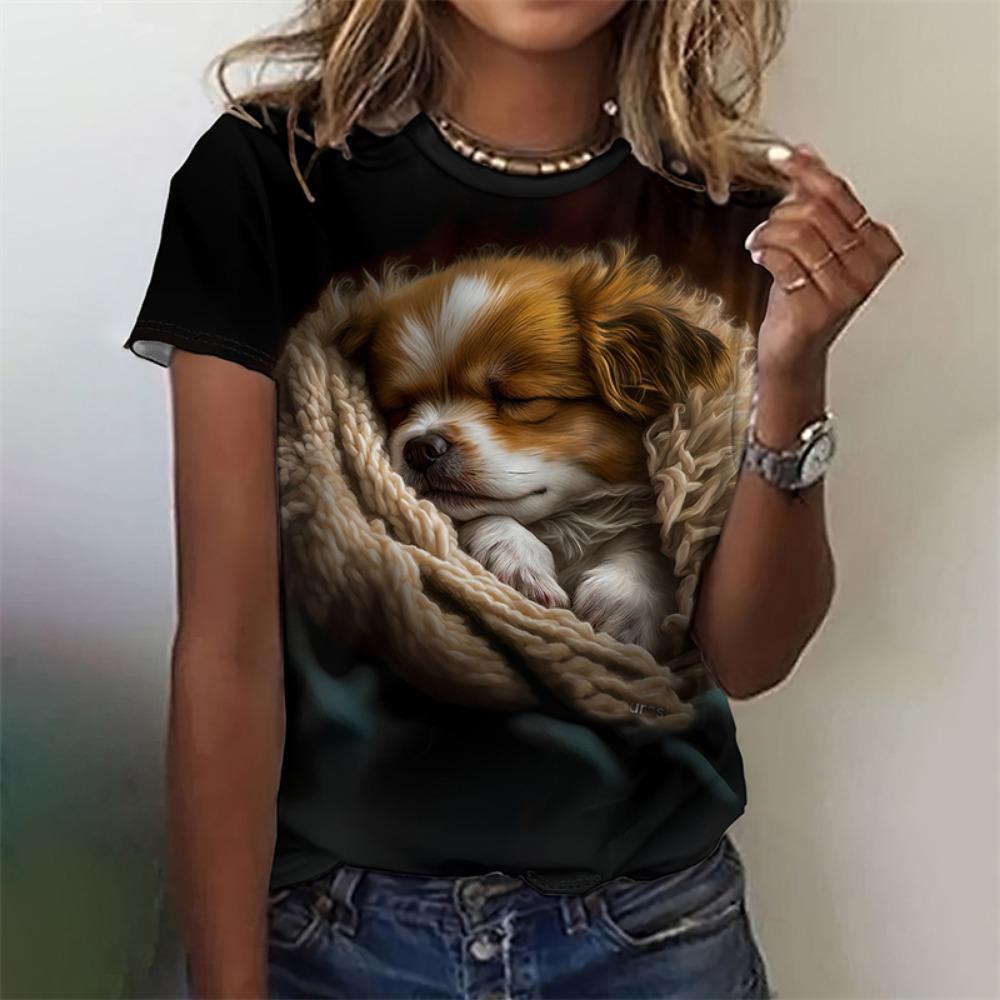 Футболка с принтом 3D Kawaii Cat Dog для женщин, забавные футболки с изображением животных, летние повседневные топы с круглым вырезом, свободные футболки с коротким рукавом
