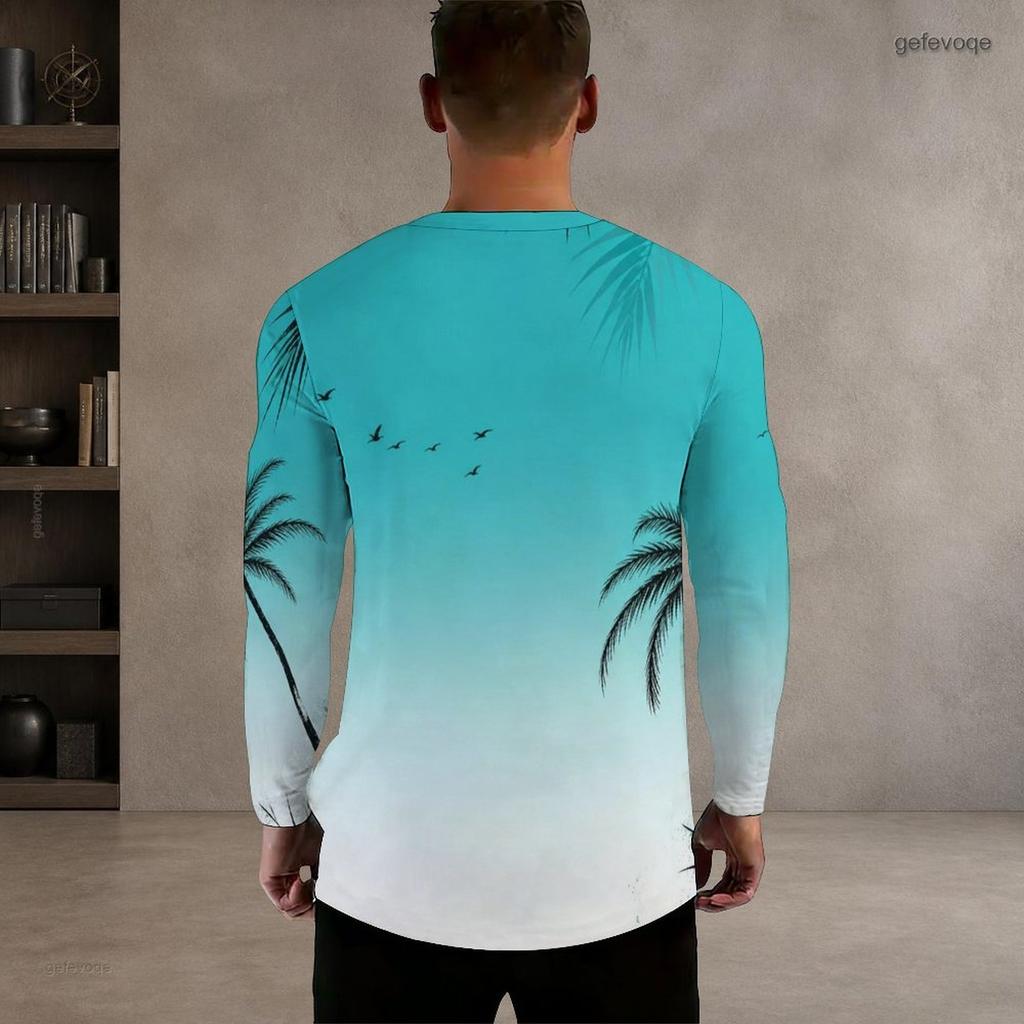 Men Plus Size Round Neck Long Sleeve T Shirt Green Clover Printed Pullover