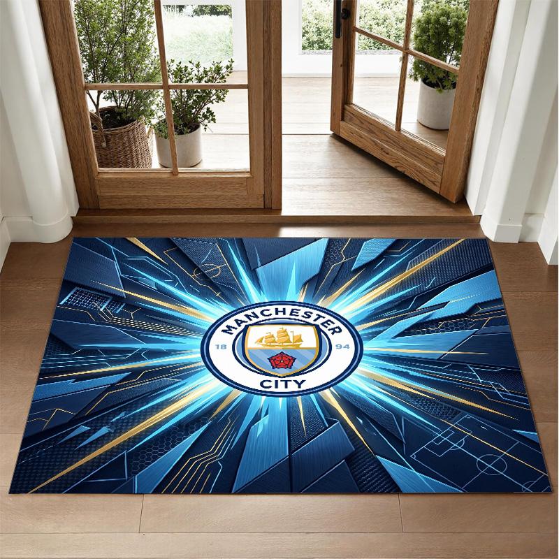 Manchester City Design Crystal Velvet Rug Soft Decorative Mat for Bedroom Entrance