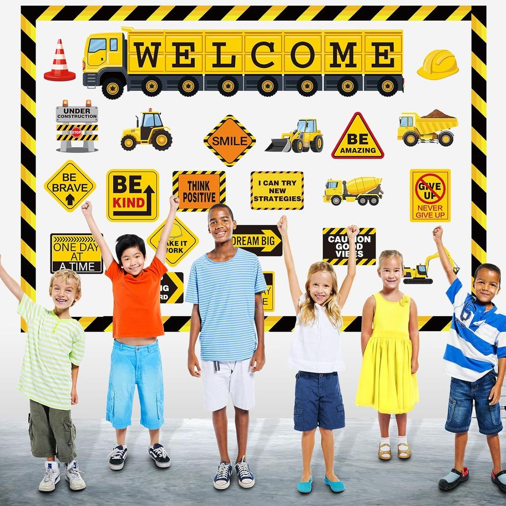 Tatuo 54 Pieces Construction Bulletin Board Set Welcome Construction Theme Classroom Decoration Under Construction Positive Saying Accent Sign Cutout