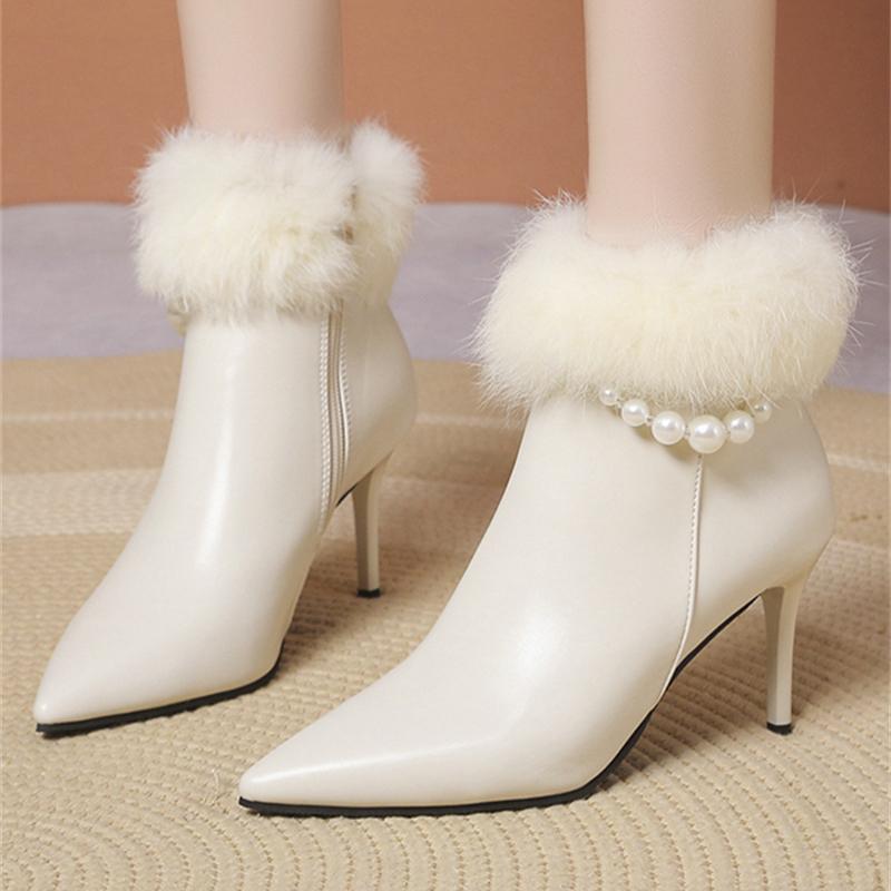 Осенне-зимняя мода, новые сексуальные сапоги с боковой молнией и бархатным острым носком на шпильке, теплые и удобные женские сапоги