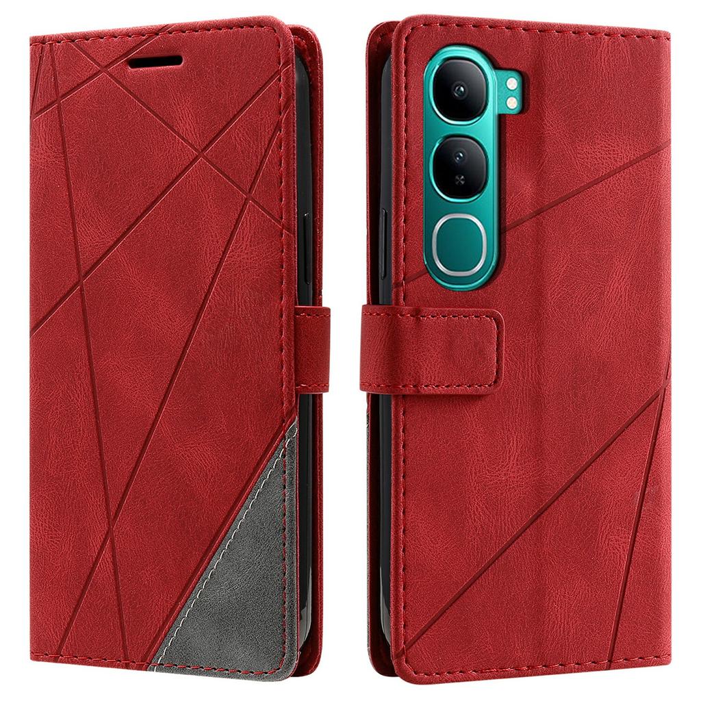 Phone Case For Vivo Y300 5G/V40 Lite (Indonesia) 4G/5G Imprinted Lines PU Leather Splicing Wallet Cover