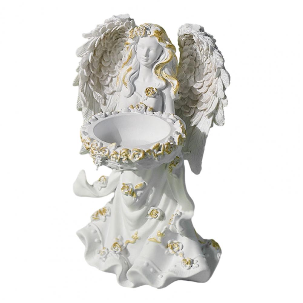 Gold Angel Table Decoration Angel Resin Figurine Winged Fairy Sculpture with Gold Trim Matte White Desk Decor for Women