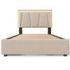 Lit simple 90x200 cm - MUVOE - Beige - Tête de lit réglable - Éclairage LED - 2 tiroirs de rangement