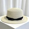 Fine grass hollow fine webbing bow big eaves flat top straw hat vacation travel sunshade sun protection outdoor straw hat