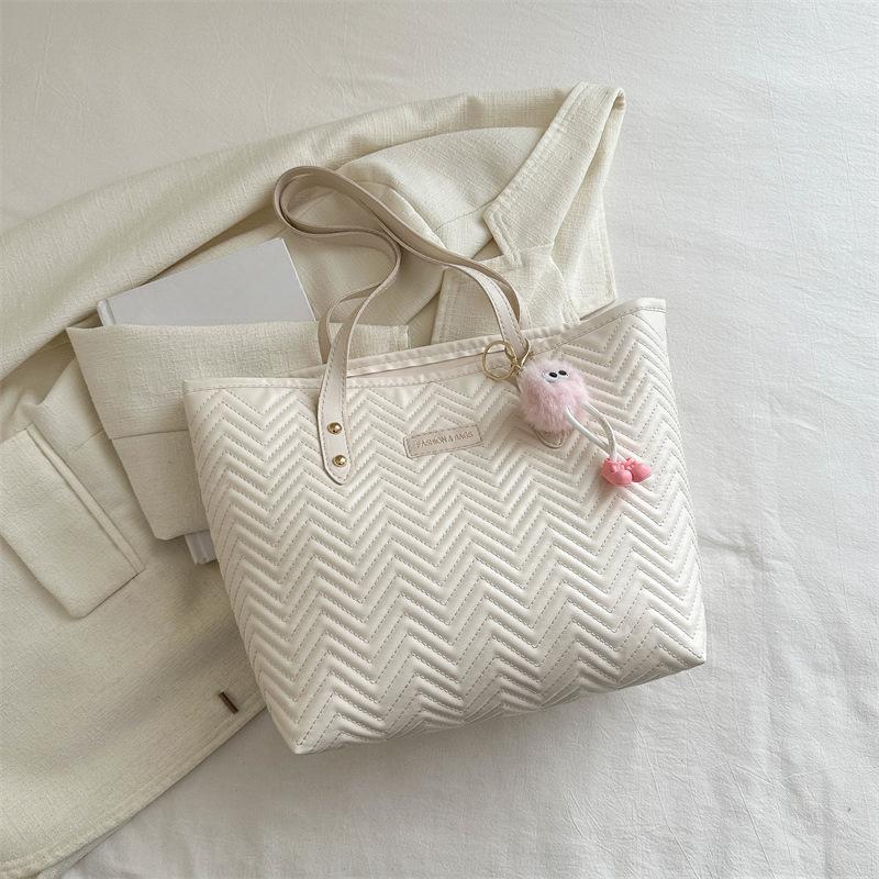 Water Corrugated Stitching Tote Bag for Women's Bag New Simple Large Capacity Shoulder Bag Solid Color Niche Handbag