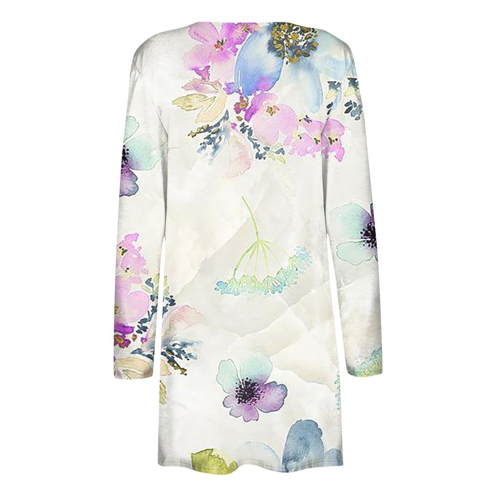 Женская модная свободная повседневная куртка-кардиган средней длины с длинными рукавами и принтом, топ