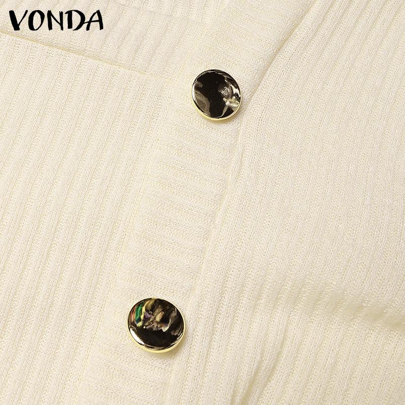 VONDA Женская осенняя мода V-образный вырез длинный рукав трикотажные полосатые теплые блузки